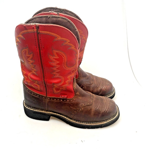 Justin Gypsy Red Cowboy Boots Women Size 10 1/2 B - Round Toe  - L9921 - Picture 2 of 16